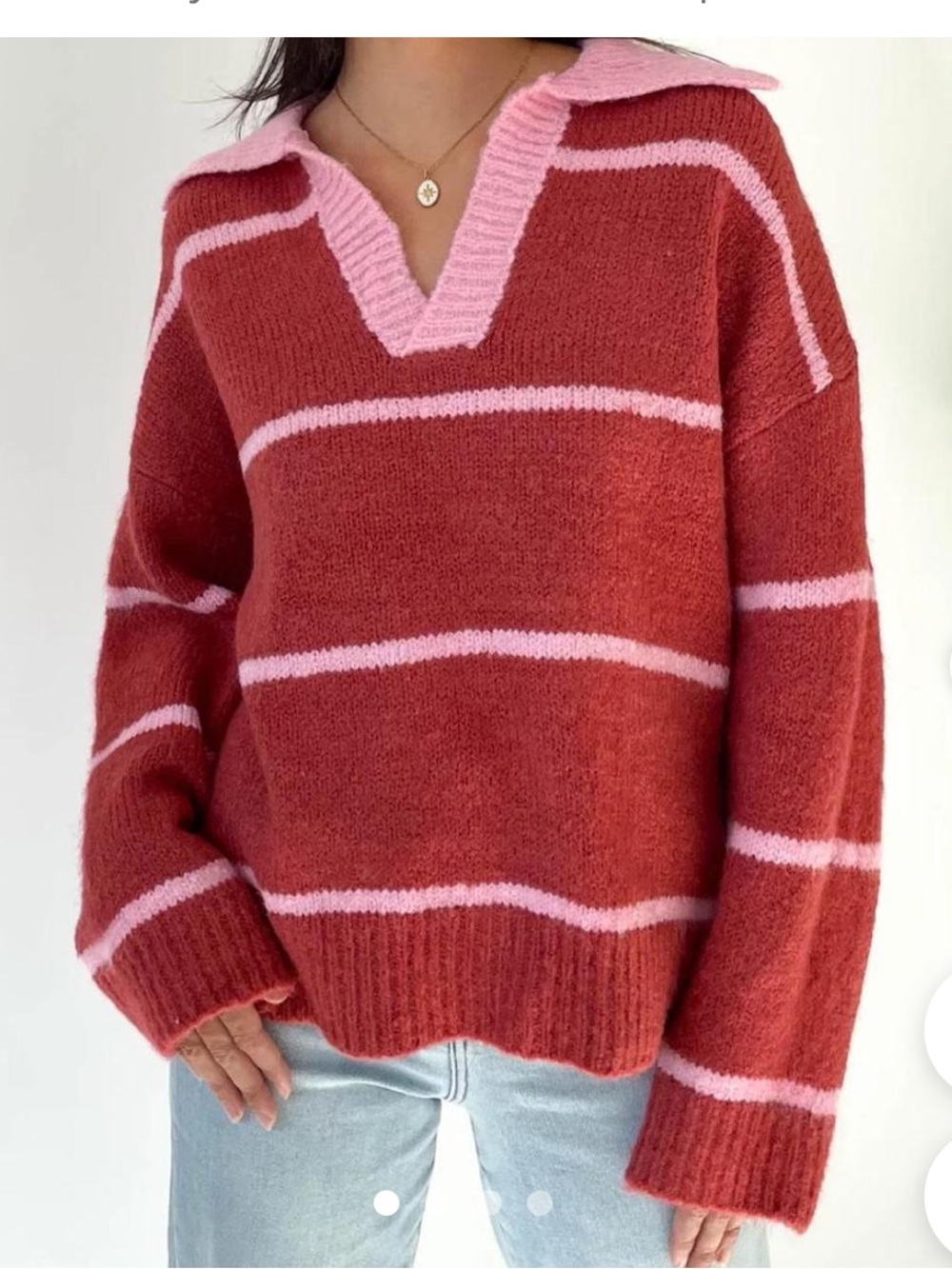 Le Lis Striped Collared V-Neck Sweater